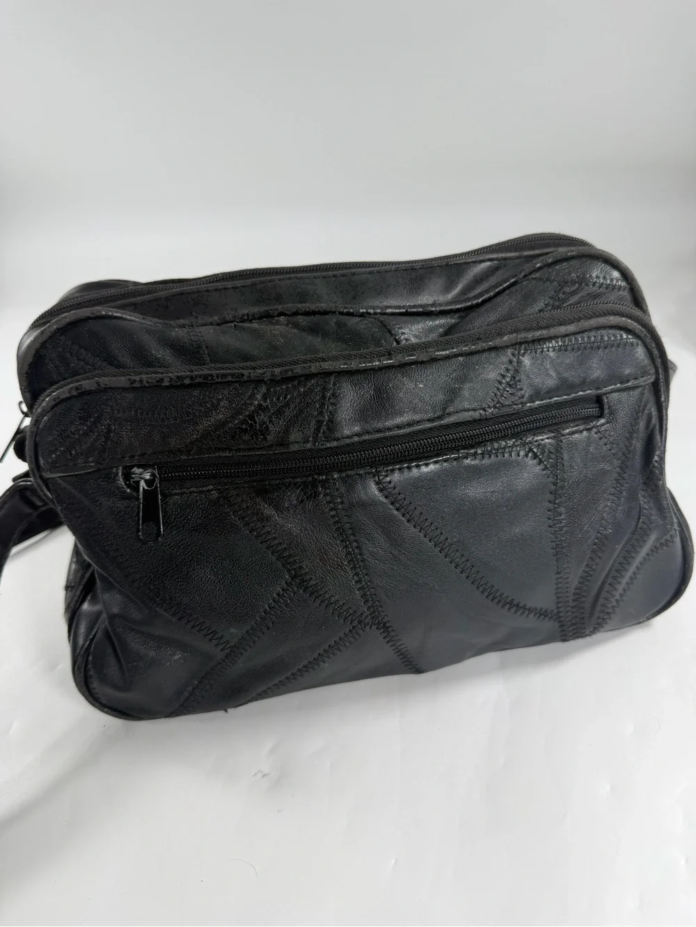 Y2K Black Leather Patchwork Shoulder Bag Grunge Boho Zip Purse